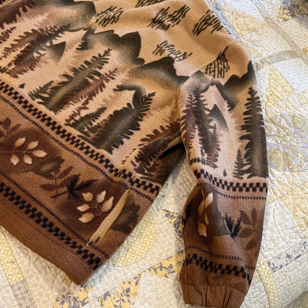 Tradition Country Collection Vintage Brown and Tan Mountain Print Fleece Jacket - Picture 9 of 10